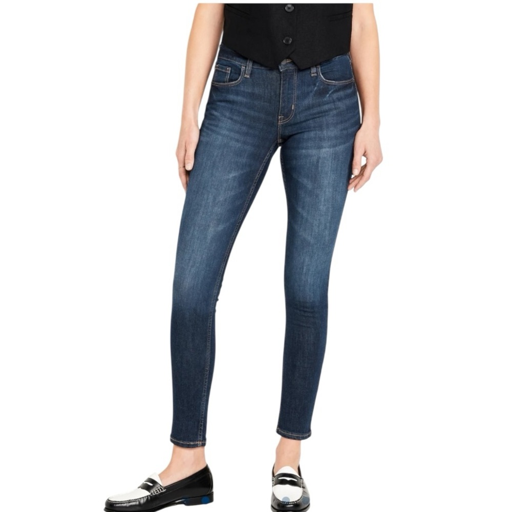 Old Navy Rockstar Dark Blue Wash Super Skinny Mid Rise Stretchy Jeans Size 10